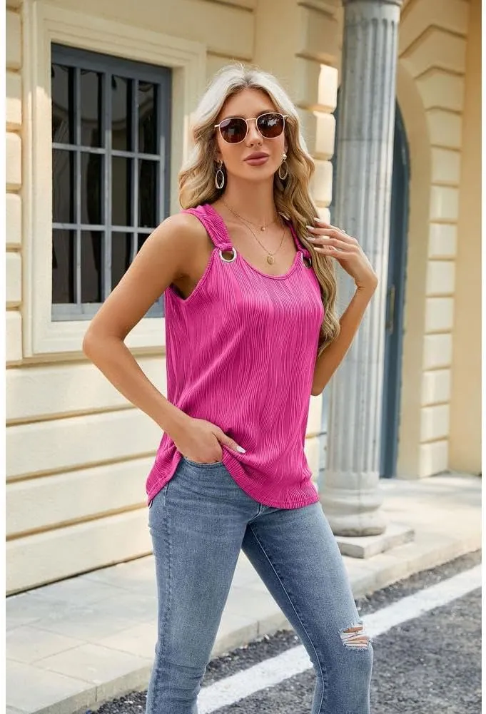 Womens Tank Tops Sleeveless Scoop Neck Casual Cami Loose Fit Basic Shirts Tank Tops Summer Camisole Blouses