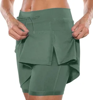 Women's Tennis Golf Skirts Elastic Yoga Skorts with Pockets for Women Tummy Control Floral Print 2025 Spring Running Shorts