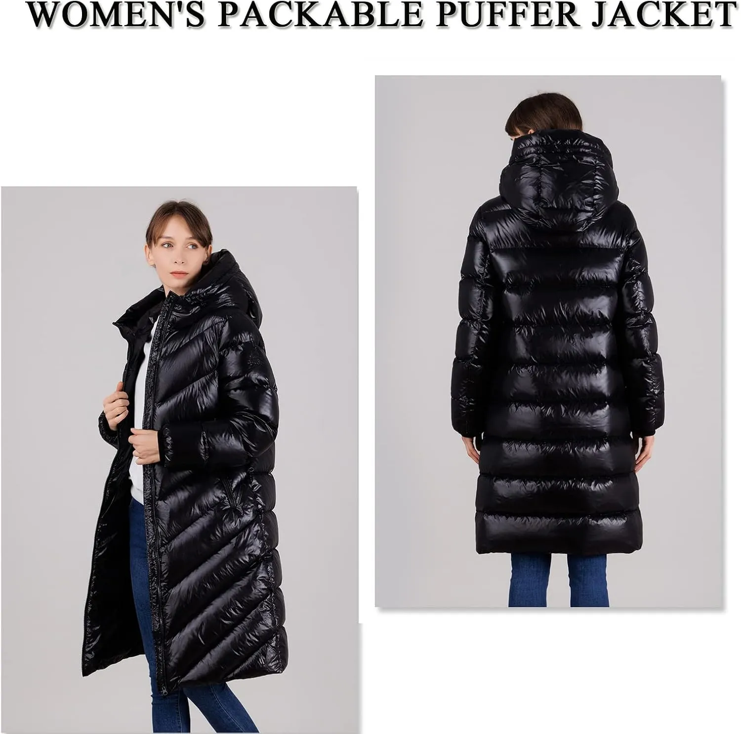 Women's Thickened Down Jacket - Winter Hooded Short Puffy Packable Jacket, Warm Puffer Down Coat for Christmas Gift
