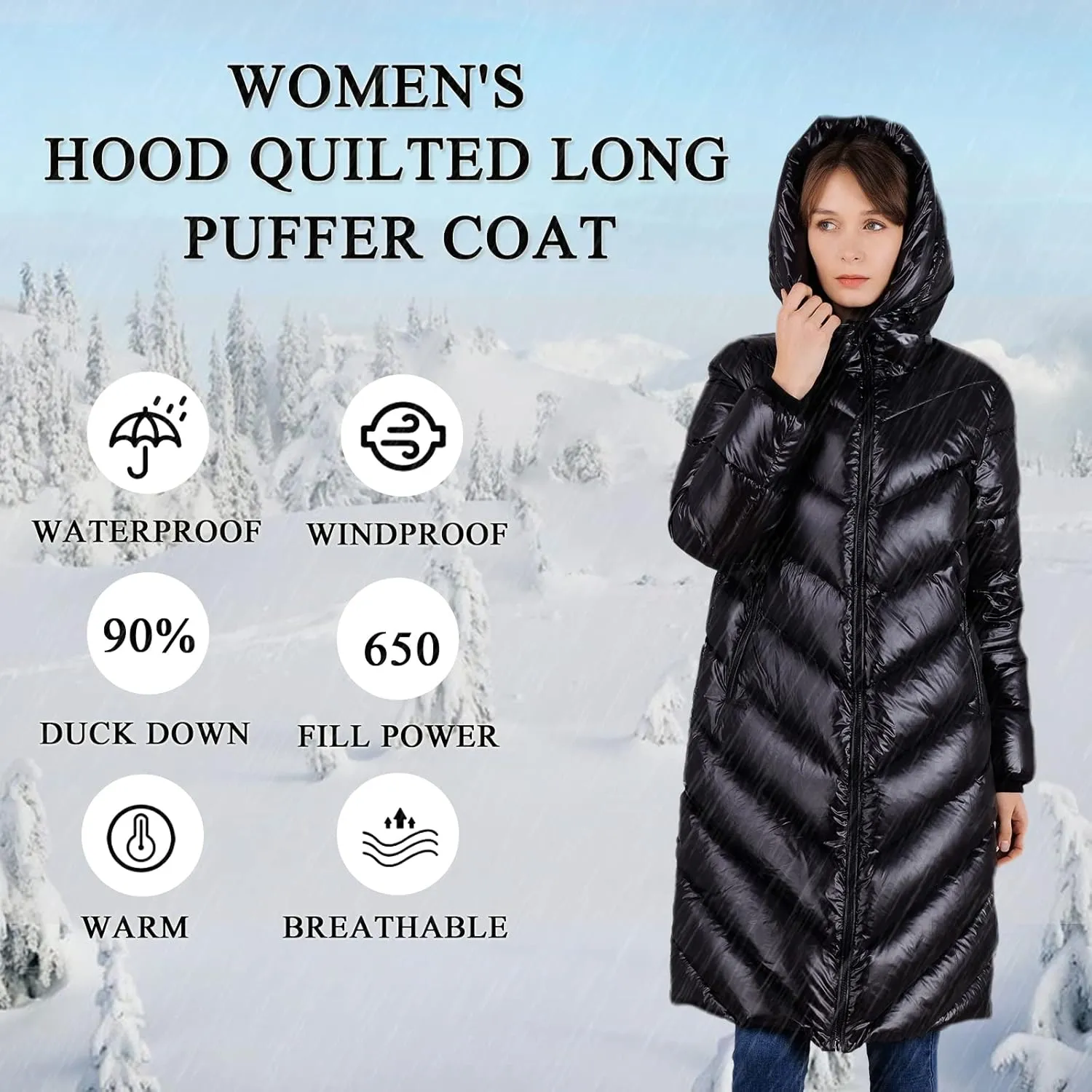 Women's Thickened Down Jacket - Winter Hooded Short Puffy Packable Jacket, Warm Puffer Down Coat for Christmas Gift