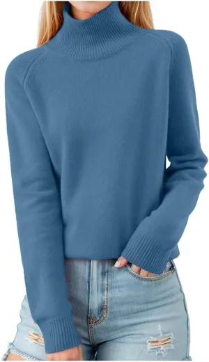 Womens Turtleneck Long Sleeve Knit Sweater Casual Loose Fit Tops Basic Pullover Jumper Tops 2024 Fall Winter
