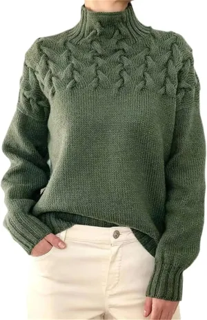 Womens Turtleneck Long Sleeve Solid Comfy Cable Knit Sweater, Slouchy Knit Chunky Sweater, Womens Turtleneck Sweater