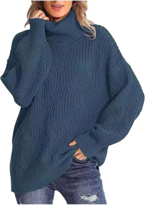 Womens Turtleneck Oversized Sweaters Chunky Long Sleeve Loose Casual Pullover 2023 Fashion Slouchy Knit Jumper Tops