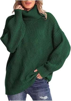 Womens Turtleneck Oversized Sweaters Chunky Long Sleeve Loose Casual Pullover 2023 Fashion Slouchy Knit Jumper Tops