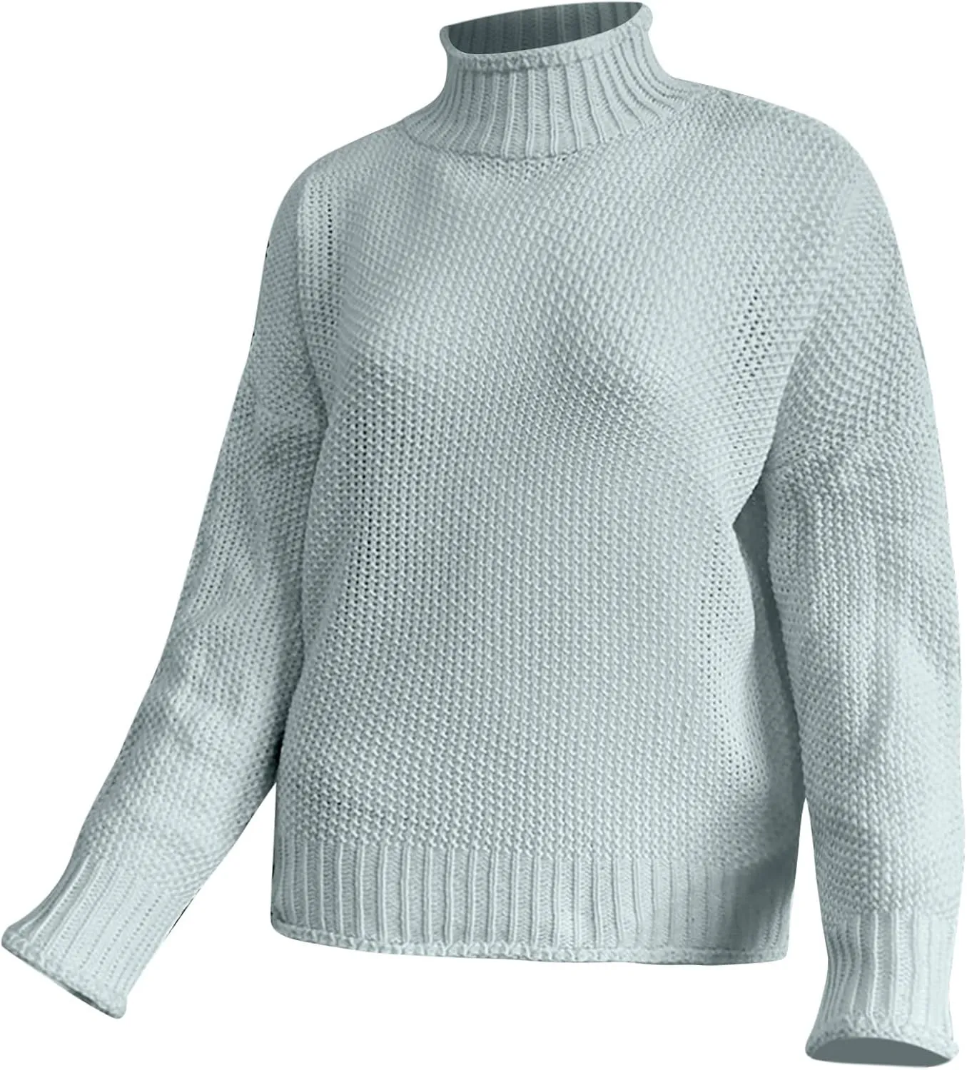 Women's Turtleneck Sweater 2024 Sleeve Knit Solid Color Sweater Pullover Top Fall Tops Cute