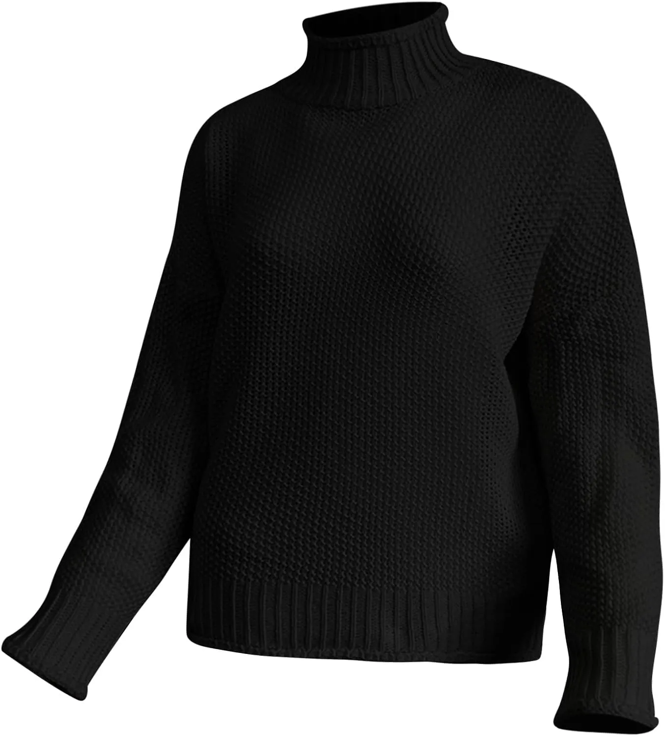 Women's Turtleneck Sweater 2024 Sleeve Knit Solid Color Sweater Pullover Top Fall Tops Cute