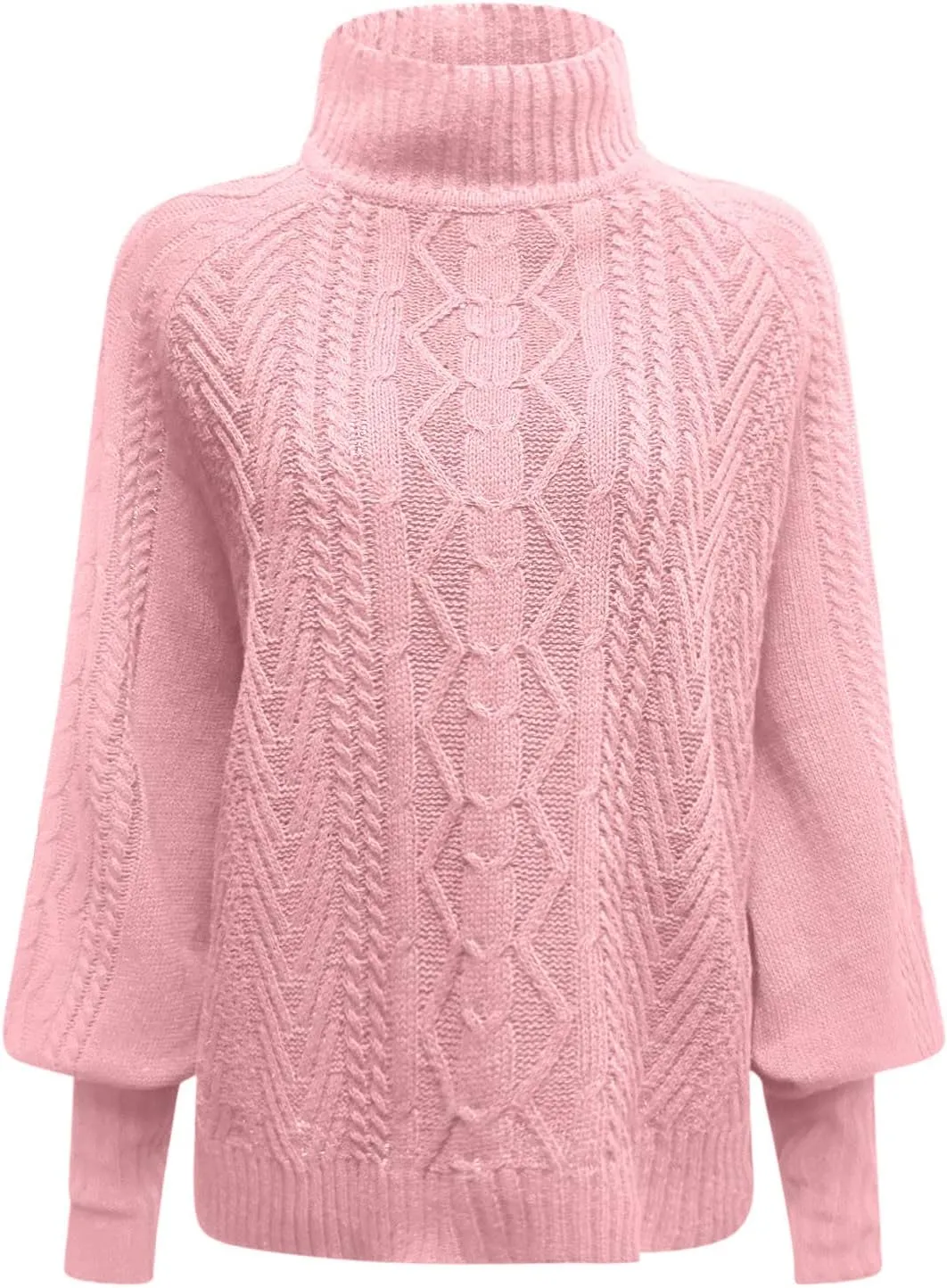 Women's Turtleneck Sweater 2024 Sleeve Knit Solid Color Sweater Pullover Top Fall Tops Cute