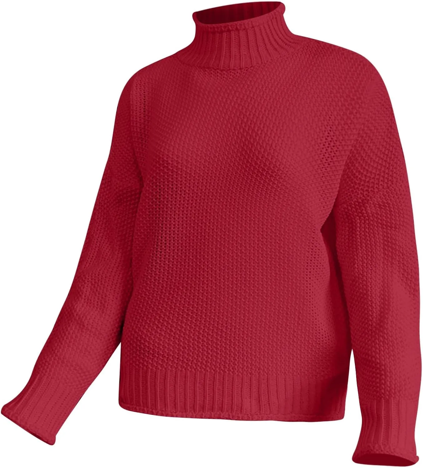 Women's Turtleneck Sweater 2024 Sleeve Knit Solid Color Sweater Pullover Top Fall Tops Cute