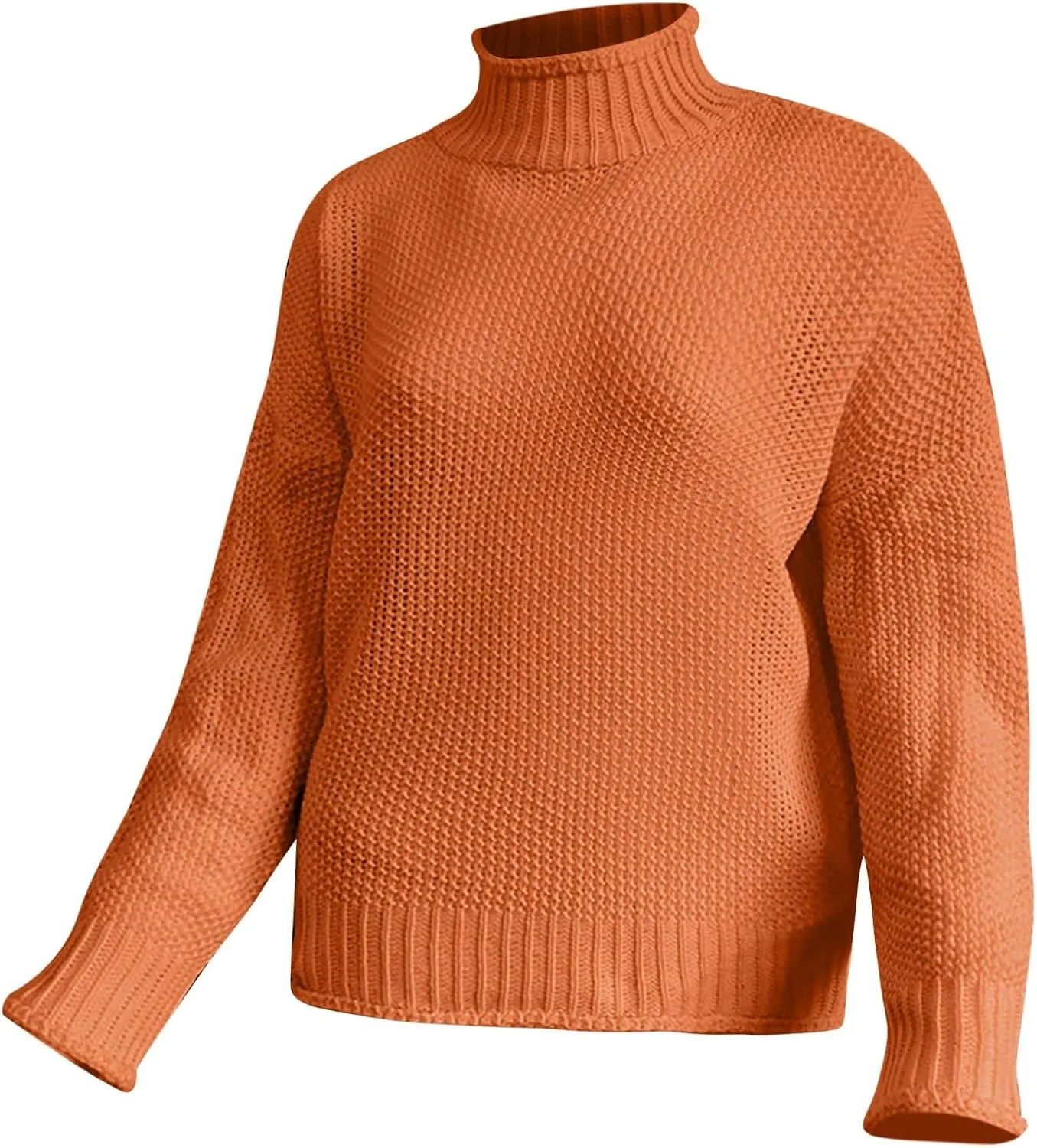 Women's Turtleneck Sweater 2024 Sleeve Knit Solid Color Sweater Pullover Top Fall Tops Cute