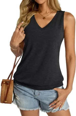 Womens V Neck Tank Tops Sleeveless Banded Hem Shirts Loose Fit Summer Outfits Clothes 2025