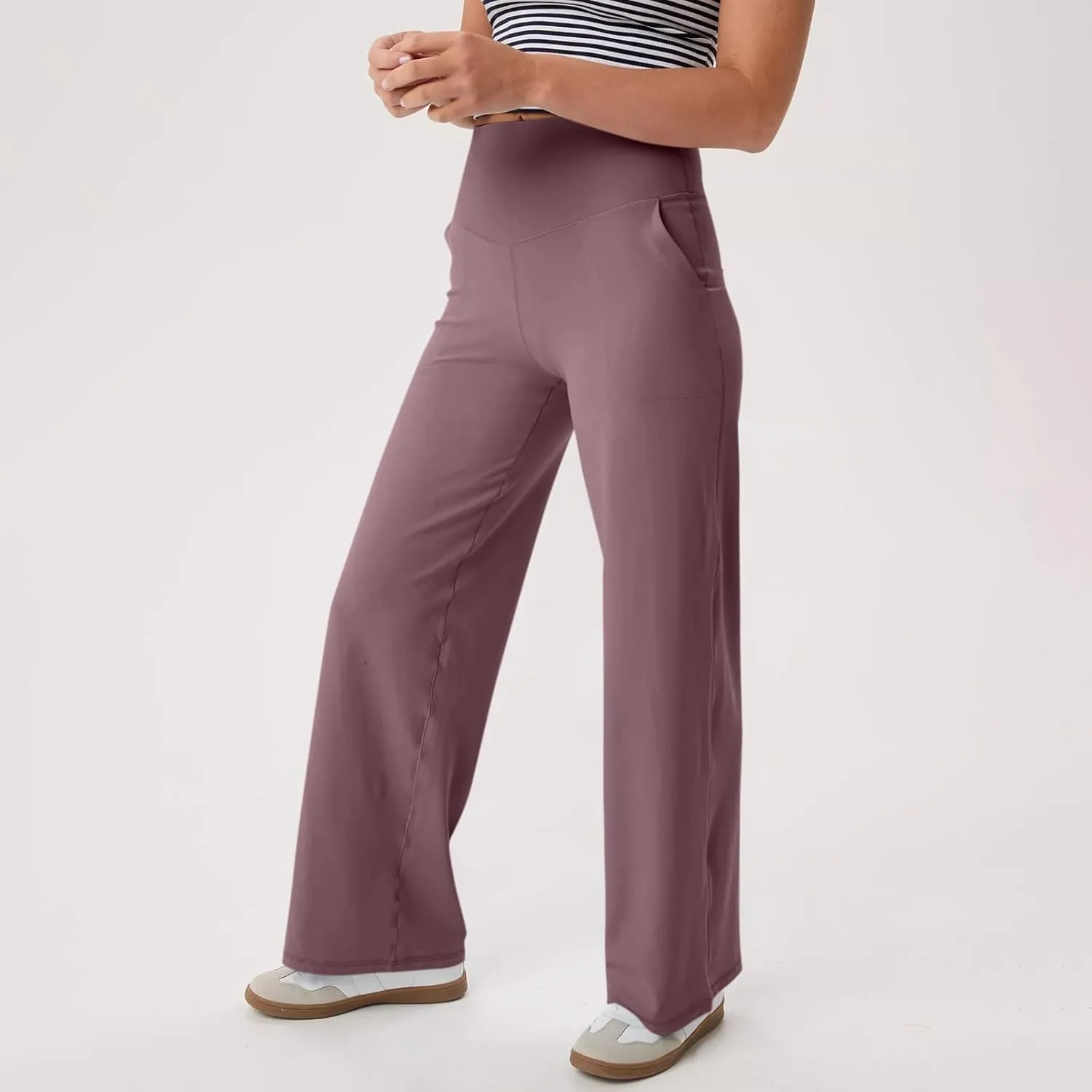 Women's Wide Leg Yoga Pants with Pockets High Waisted Tummy Control Stretch Athletic Workout Casual Flare Leggings