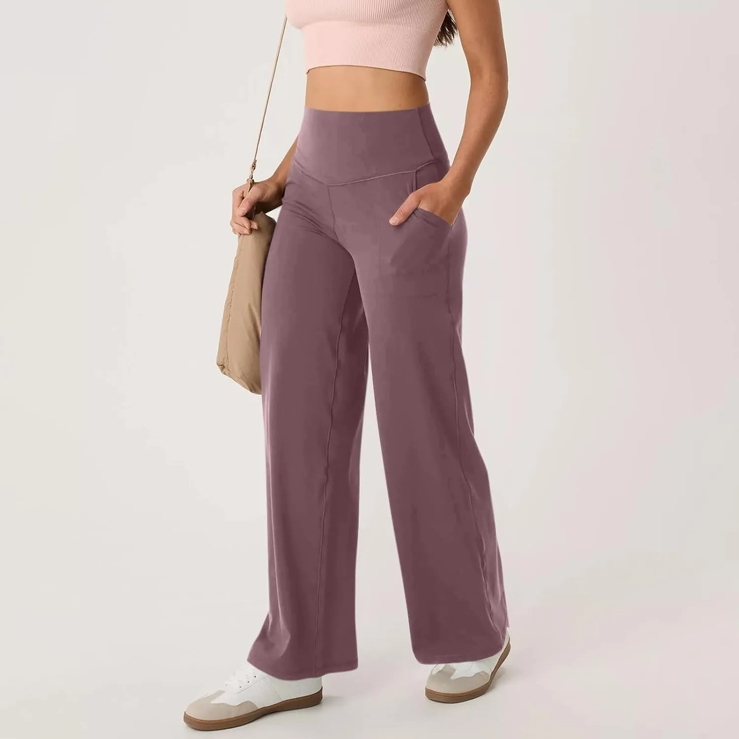 Women's Wide Leg Yoga Pants with Pockets High Waisted Tummy Control Stretch Athletic Workout Casual Flare Leggings