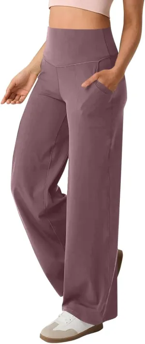 Women's Wide Leg Yoga Pants with Pockets High Waisted Tummy Control Stretch Athletic Workout Casual Flare Leggings
