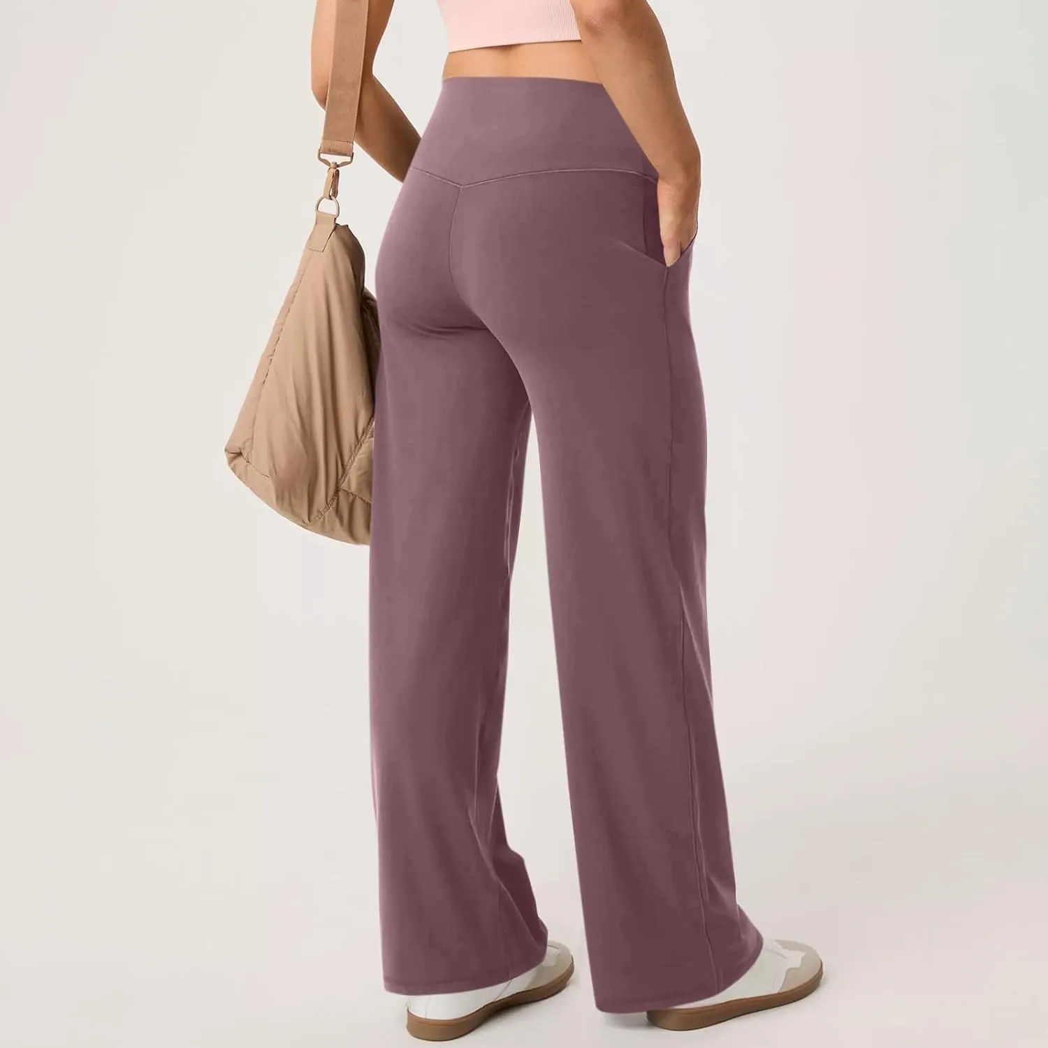 Women's Wide Leg Yoga Pants with Pockets High Waisted Tummy Control Stretch Athletic Workout Casual Flare Leggings