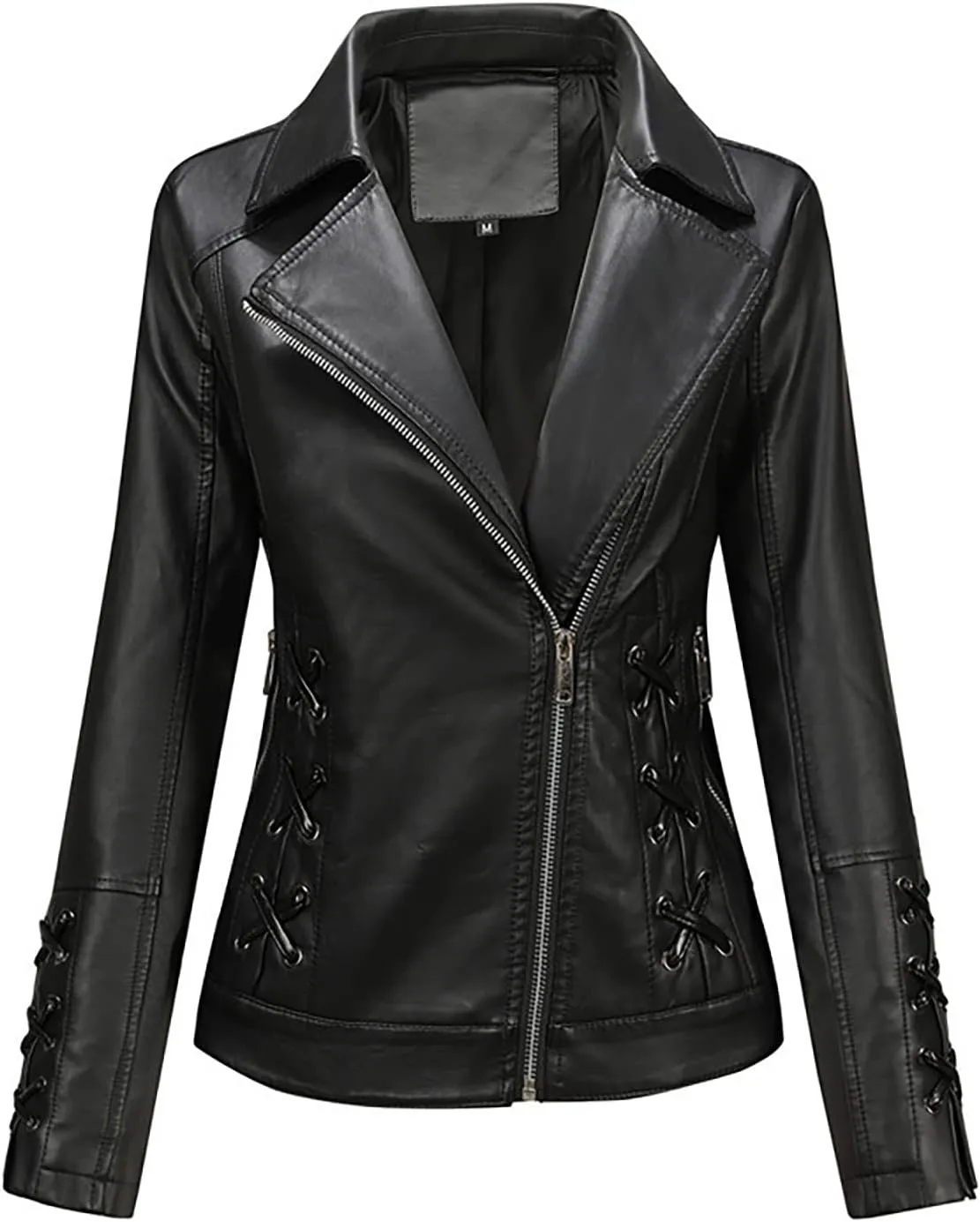 Women's Winter Faux Leather Jacket Ladies Open Front Lapel Draped Outwear Cardigan Solid Blazer Thickened Coat