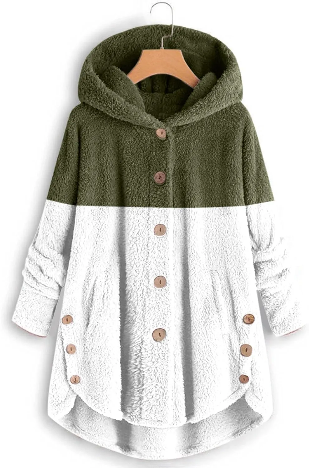 Womens Winter Jacket Coats Button Hem Plus Size Hoodie Top Sweater Blouse Thermal Sweatshirt Outerwear Women