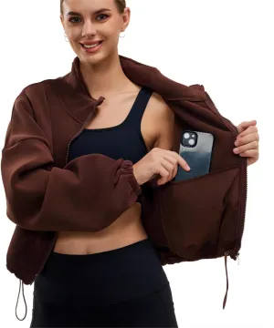 Womens Winter Jacket Fleece Jacket Sherpa Cropped Oversized Sweatshirt Bomber Jackets for Women Brown XL
