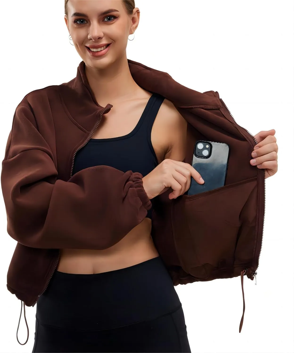 Womens Winter Jacket Fleece Jacket Sherpa Cropped Oversized Sweatshirt Bomber Jackets for Women Brown XL