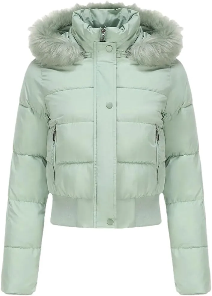 Women's Winter Short Cotton-Padded Jacket Fleece Liner Hooded Coats Thicken Fur Collar Warm Student Overcoat