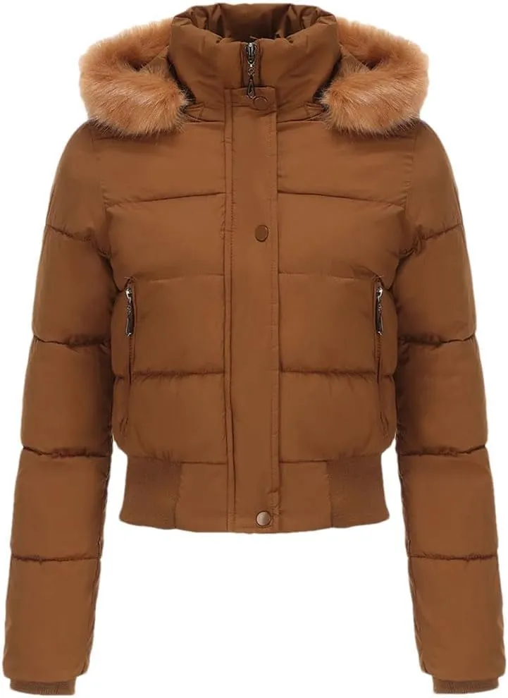 Women's Winter Short Cotton-Padded Jacket Fleece Liner Hooded Coats Thicken Fur Collar Warm Student Overcoat
