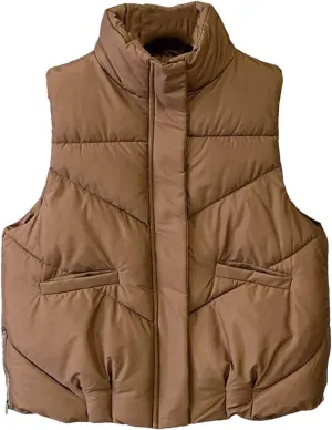 Women's Winter Vest Sleeveless Jackets Cotton Padded Down Vest Loose Warm Thick Zipper Waistcoat
