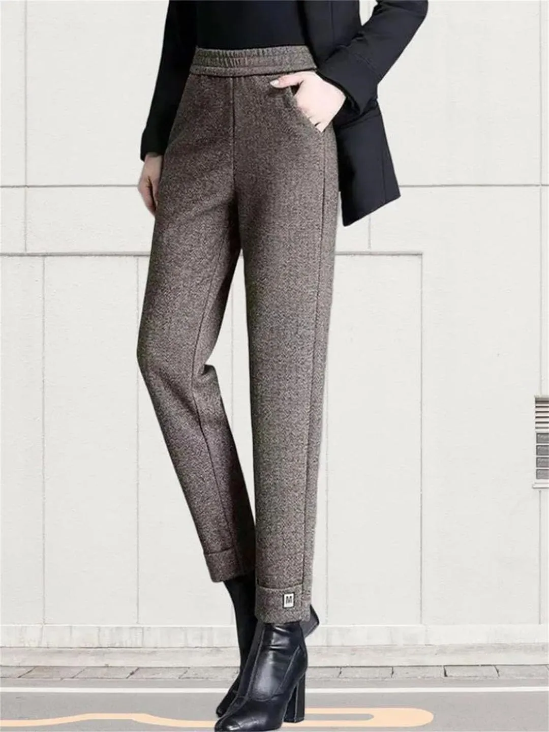 Women's Woolen Pants Harem Pencil Pants High Elastic Waist Korean Style Pants Trousers