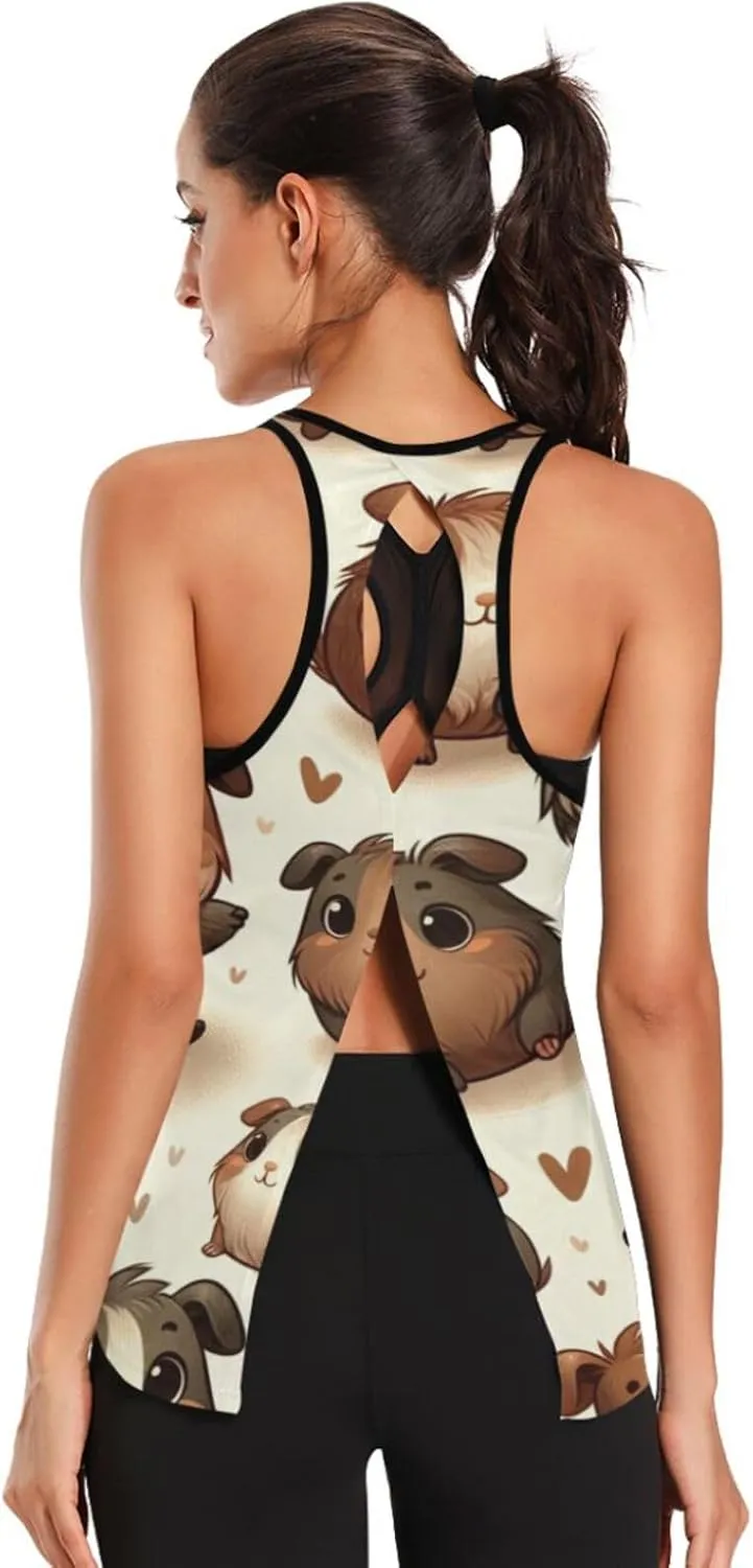 Women's Workout Tank Top Brown-Guinea-Pig Sleeveless Sport Gym Top Athletic Yoga Tank Top