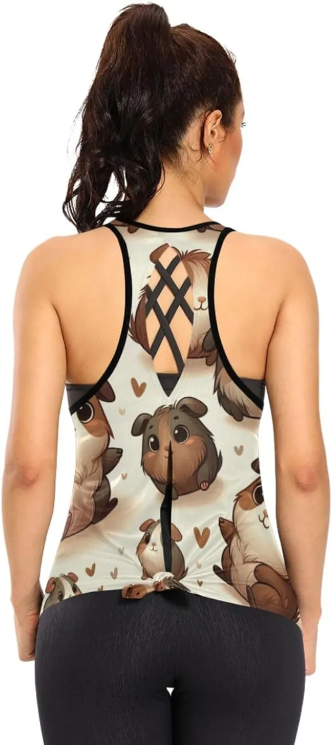 Women's Workout Tank Top Brown-Guinea-Pig Sleeveless Sport Gym Top Athletic Yoga Tank Top
