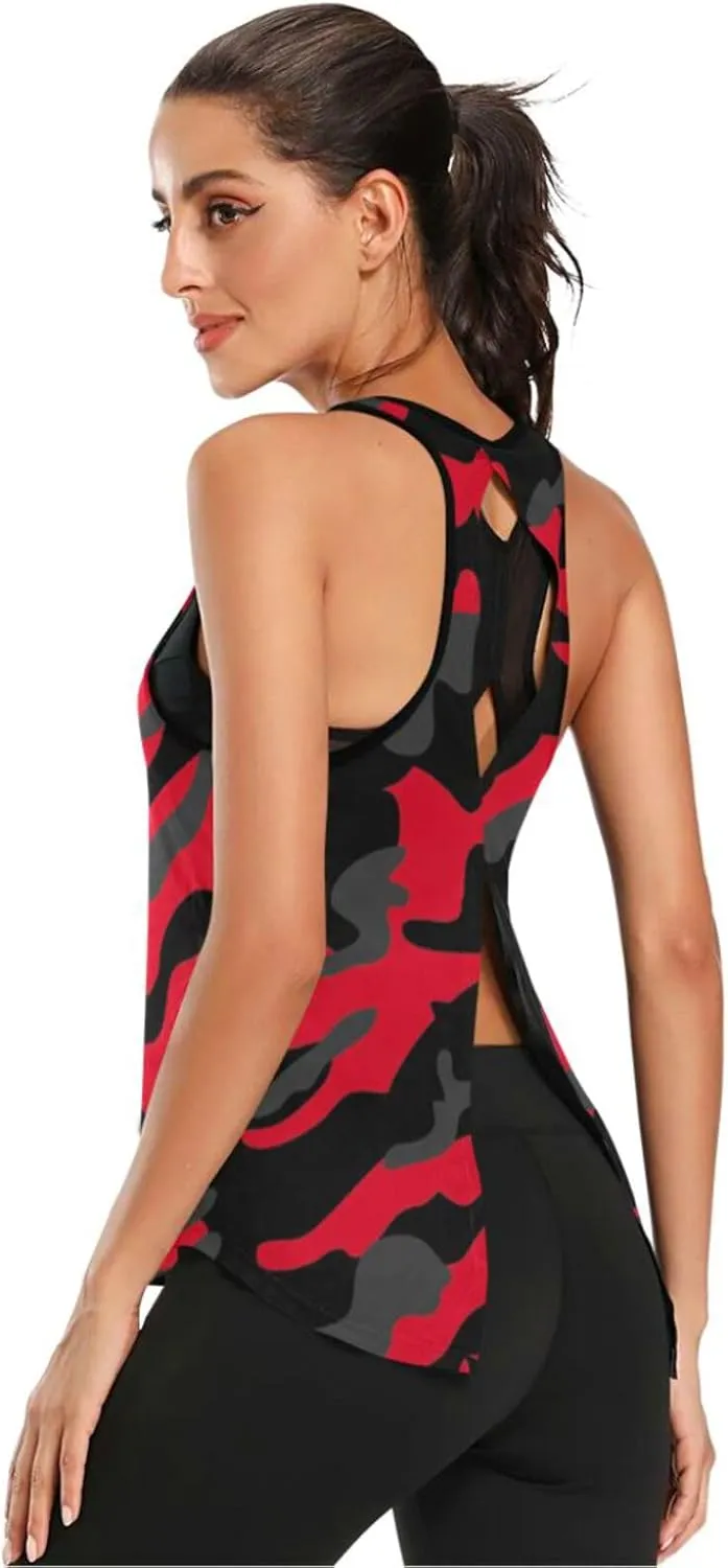 Women's Workout Tank Top Camouflage-red-camo Sleeveless Sport Gym Top Athletic Yoga Tank Top