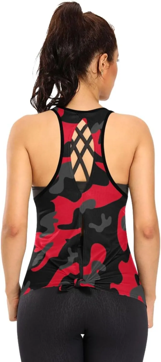 Women's Workout Tank Top Camouflage-red-camo Sleeveless Sport Gym Top Athletic Yoga Tank Top