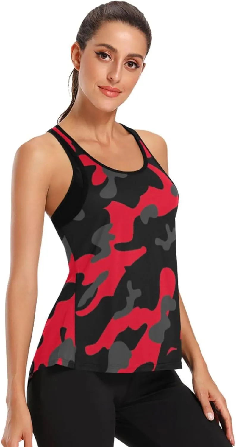 Women's Workout Tank Top Camouflage-red-camo Sleeveless Sport Gym Top Athletic Yoga Tank Top