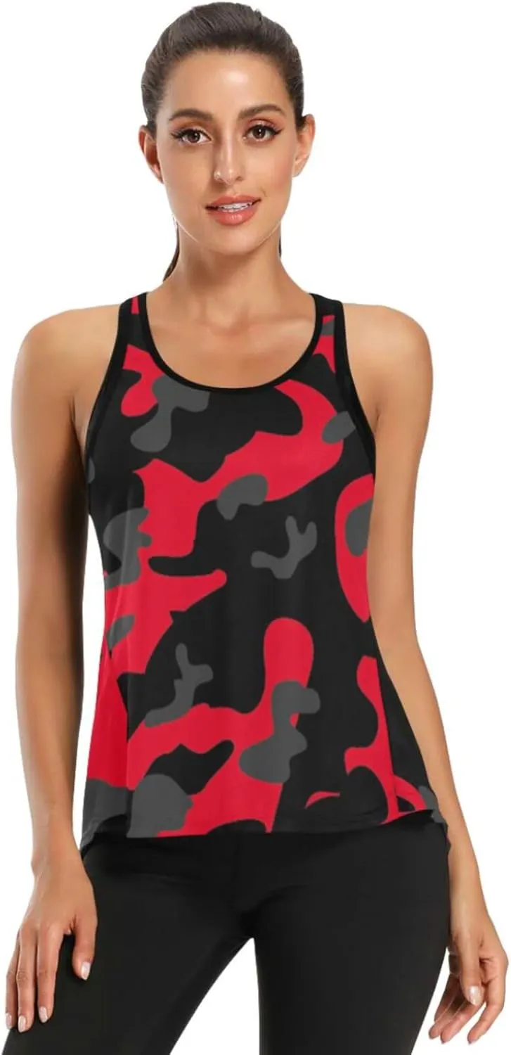Women's Workout Tank Top Camouflage-red-camo Sleeveless Sport Gym Top Athletic Yoga Tank Top