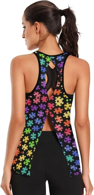 Women's Workout Tank Top Colorful-Autism-Awareness Sleeveless Sport Gym Top Athletic Yoga Tank Top