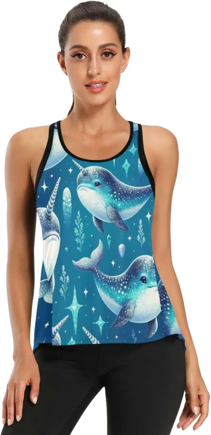 Women's Workout Tank Top Cute-narwhal-Blue Sleeveless Sport Gym Top Athletic Yoga Tank Top