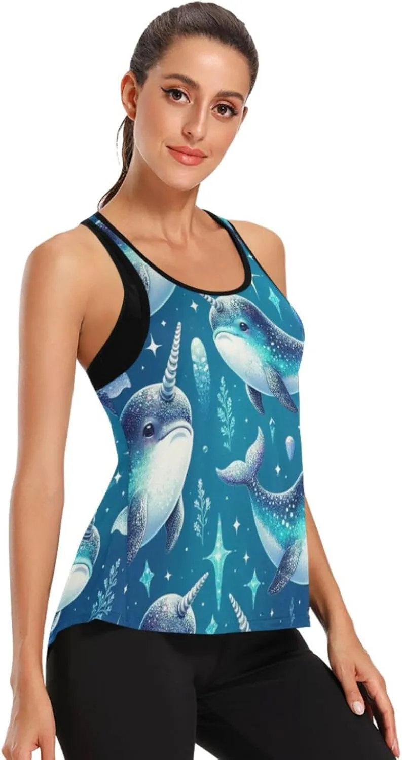 Women's Workout Tank Top Cute-narwhal-Blue Sleeveless Sport Gym Top Athletic Yoga Tank Top