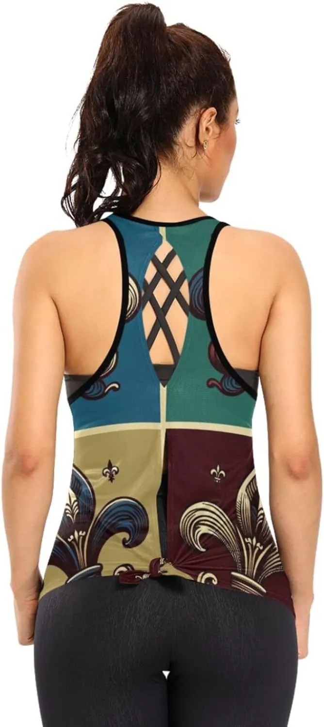 Women's Workout Tank Top Fleur-de-lis Sleeveless Sport Gym Top Athletic Yoga Tank Top