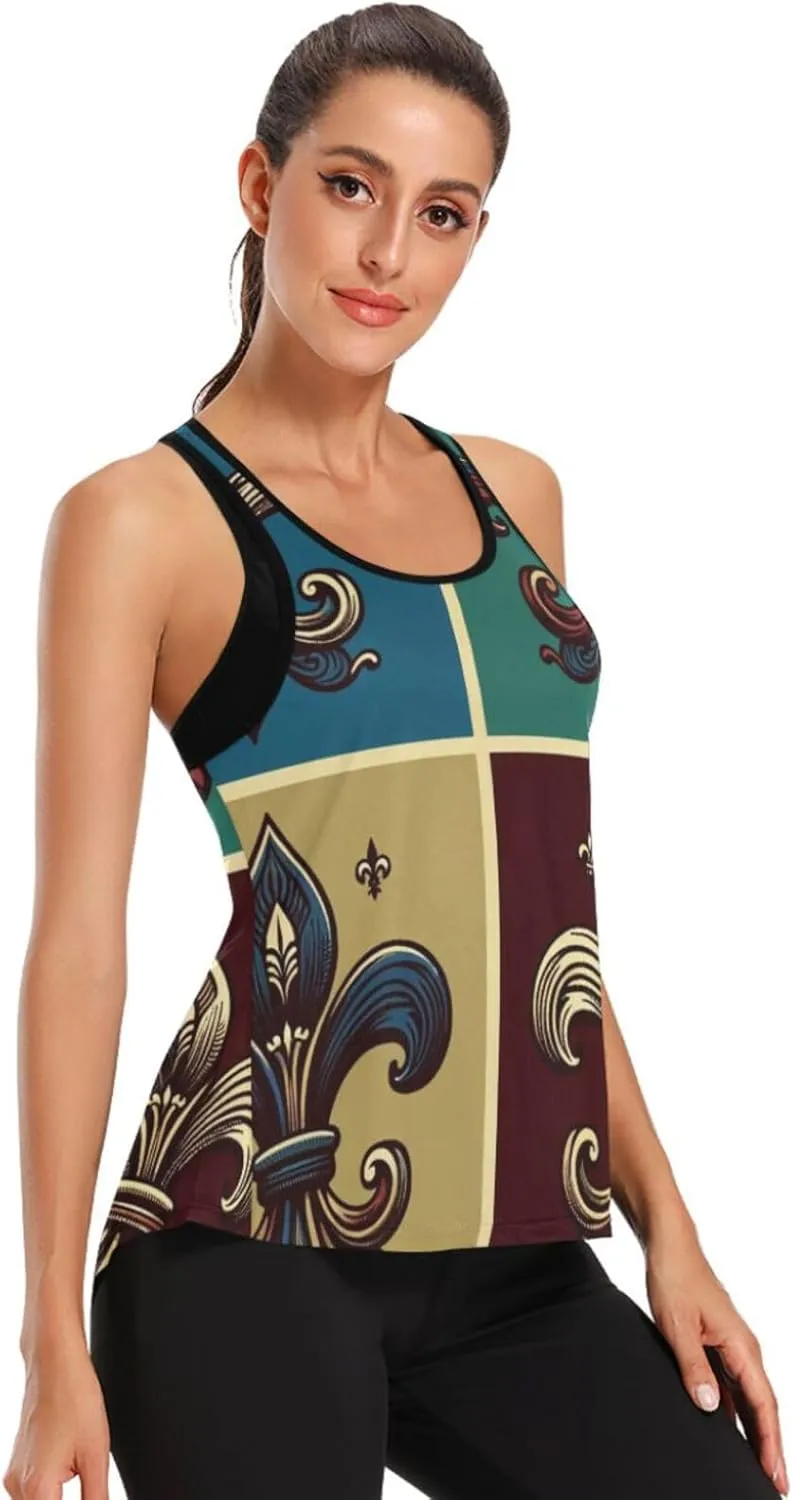Women's Workout Tank Top Fleur-de-lis Sleeveless Sport Gym Top Athletic Yoga Tank Top