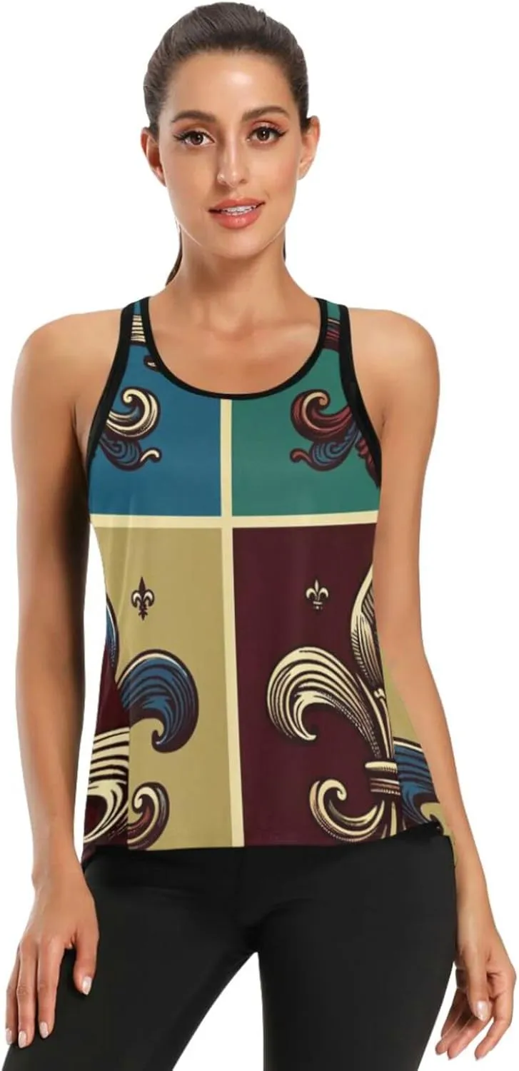 Women's Workout Tank Top Fleur-de-lis Sleeveless Sport Gym Top Athletic Yoga Tank Top