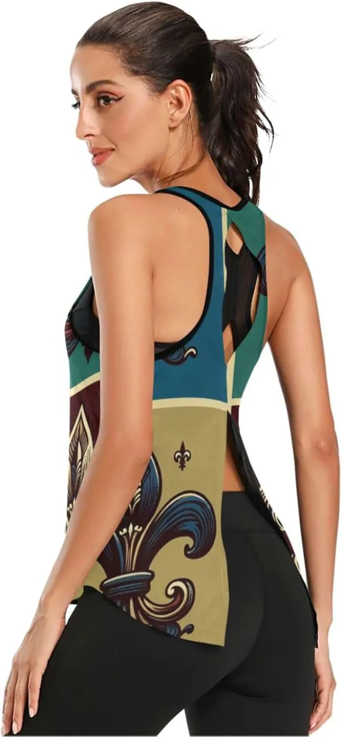 Women's Workout Tank Top Fleur-de-lis Sleeveless Sport Gym Top Athletic Yoga Tank Top