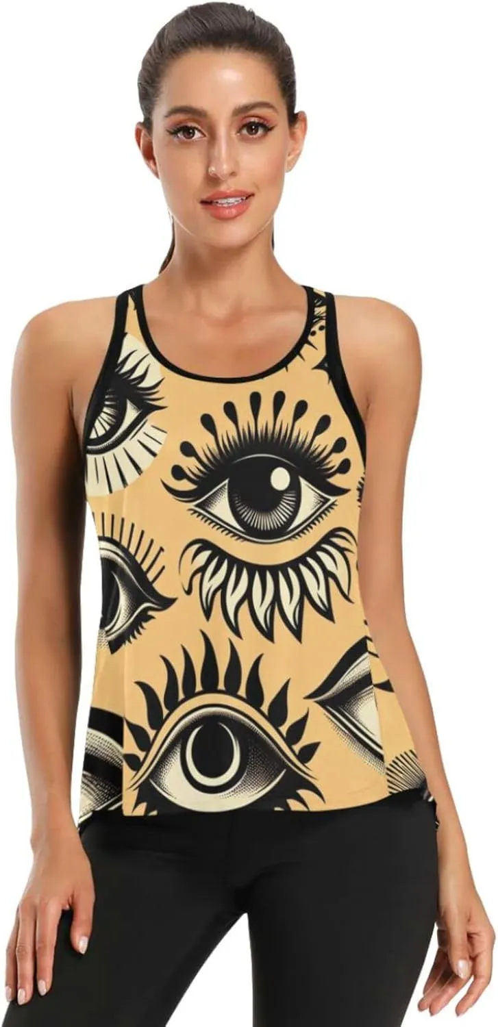 Women's Workout Tank Top Golden-Evil-Eye Sleeveless Sport Gym Top Athletic Yoga Tank Top