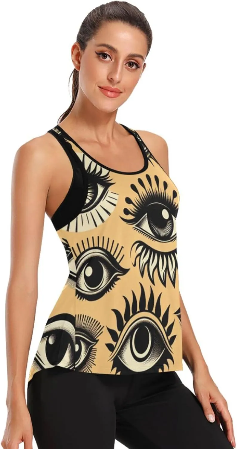 Women's Workout Tank Top Golden-Evil-Eye Sleeveless Sport Gym Top Athletic Yoga Tank Top