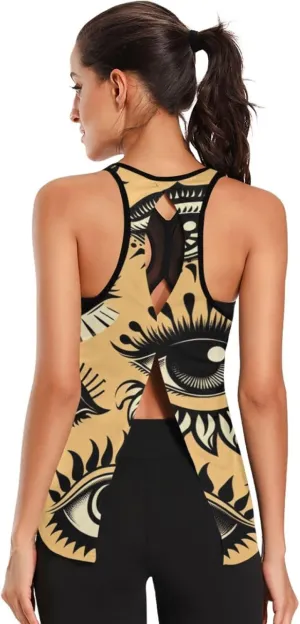 Women's Workout Tank Top Golden-Evil-Eye Sleeveless Sport Gym Top Athletic Yoga Tank Top