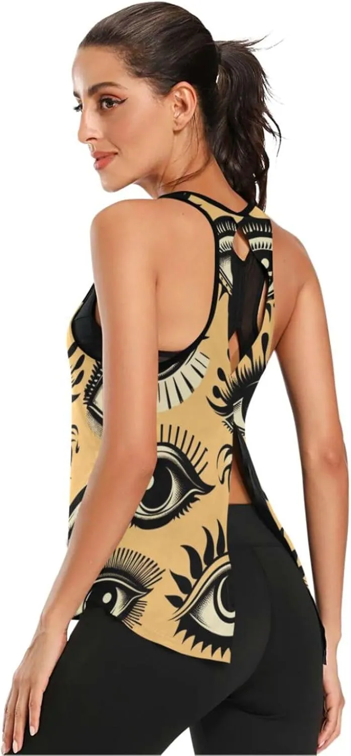 Women's Workout Tank Top Golden-Evil-Eye Sleeveless Sport Gym Top Athletic Yoga Tank Top
