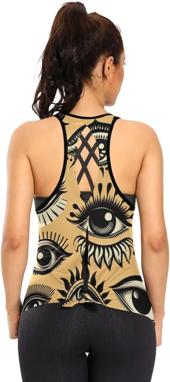 Women's Workout Tank Top Golden-Evil-Eye Sleeveless Sport Gym Top Athletic Yoga Tank Top