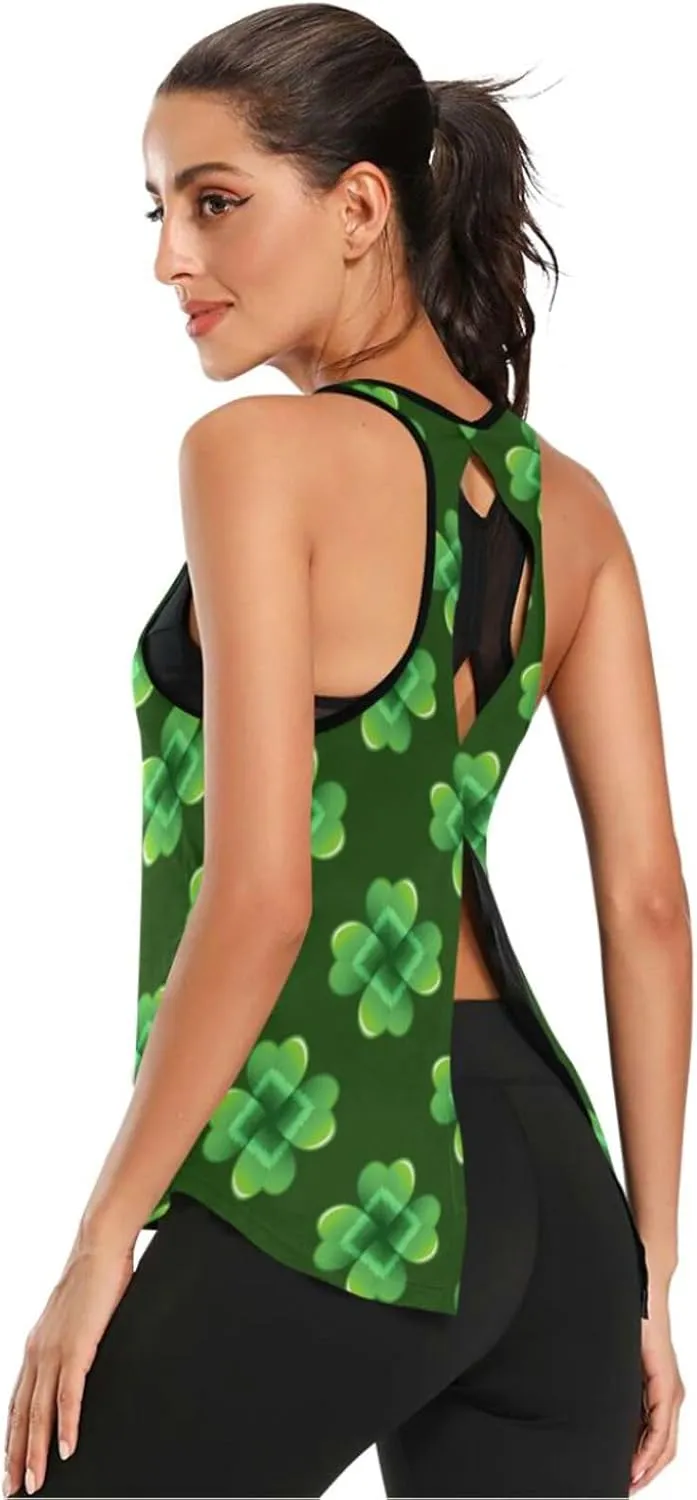 Women's Workout Tank Top Green-Clover-st Sleeveless Sport Gym Top Athletic Yoga Tank Top