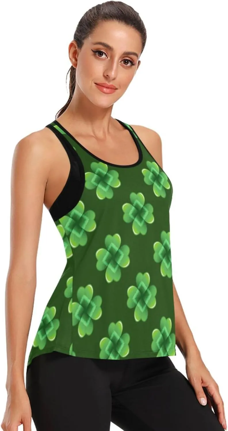 Women's Workout Tank Top Green-Clover-st Sleeveless Sport Gym Top Athletic Yoga Tank Top