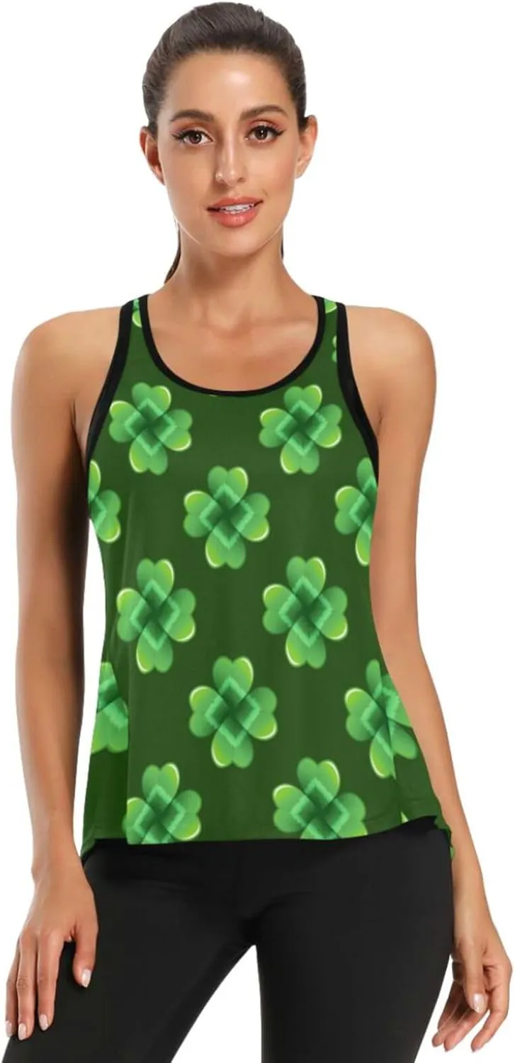 Women's Workout Tank Top Green-Clover-st Sleeveless Sport Gym Top Athletic Yoga Tank Top