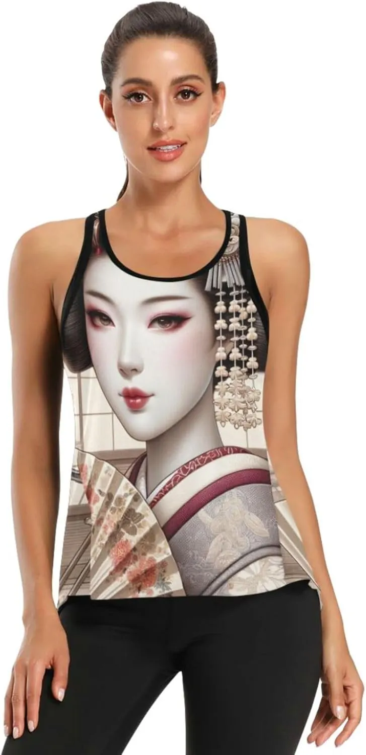 Women's Workout Tank Top Japanese-Geisha-Girl Sleeveless Sport Gym Top Athletic Yoga Tank Top