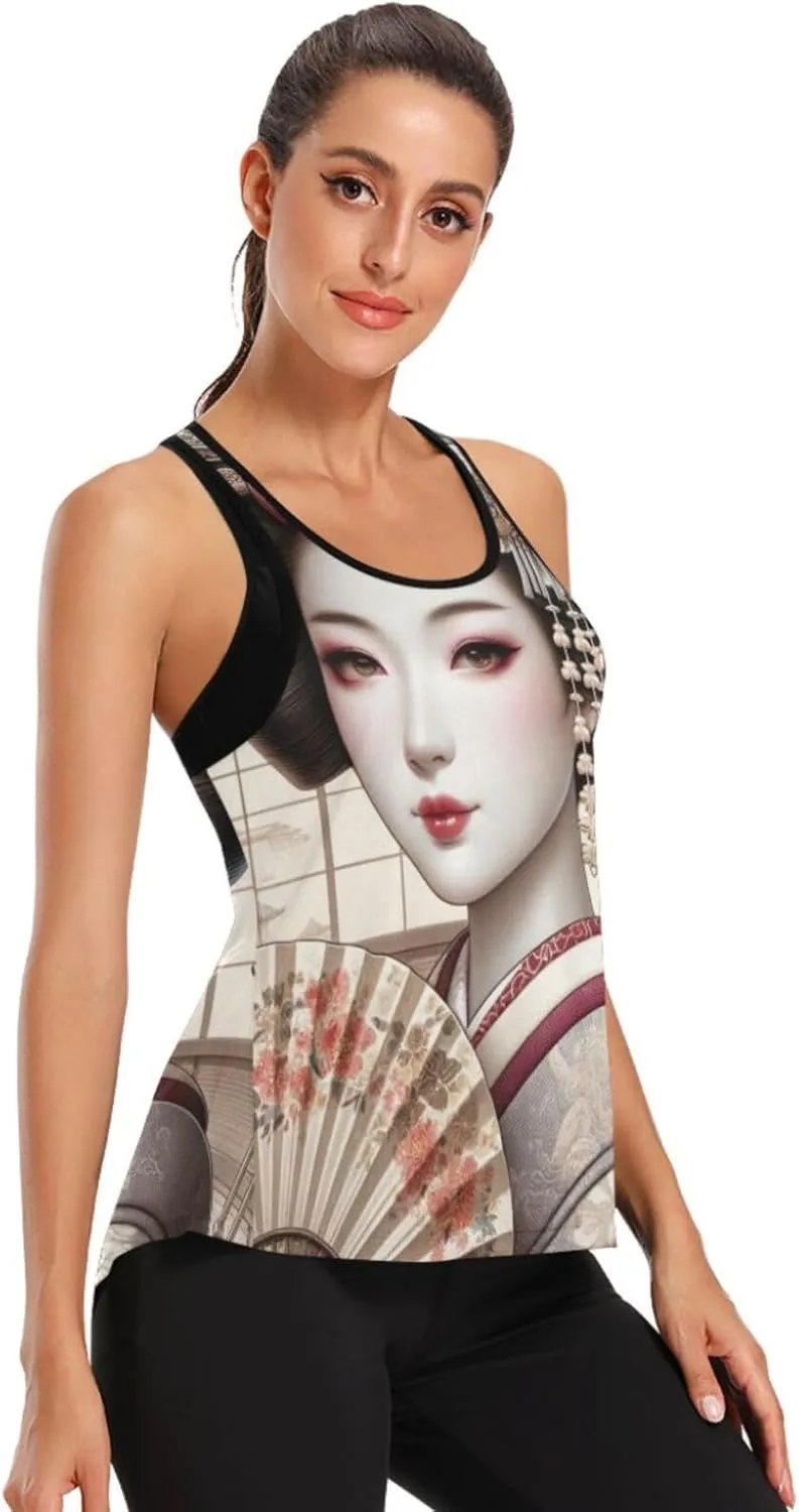 Women's Workout Tank Top Japanese-Geisha-Girl Sleeveless Sport Gym Top Athletic Yoga Tank Top