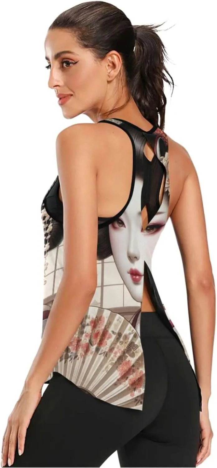 Women's Workout Tank Top Japanese-Geisha-Girl Sleeveless Sport Gym Top Athletic Yoga Tank Top